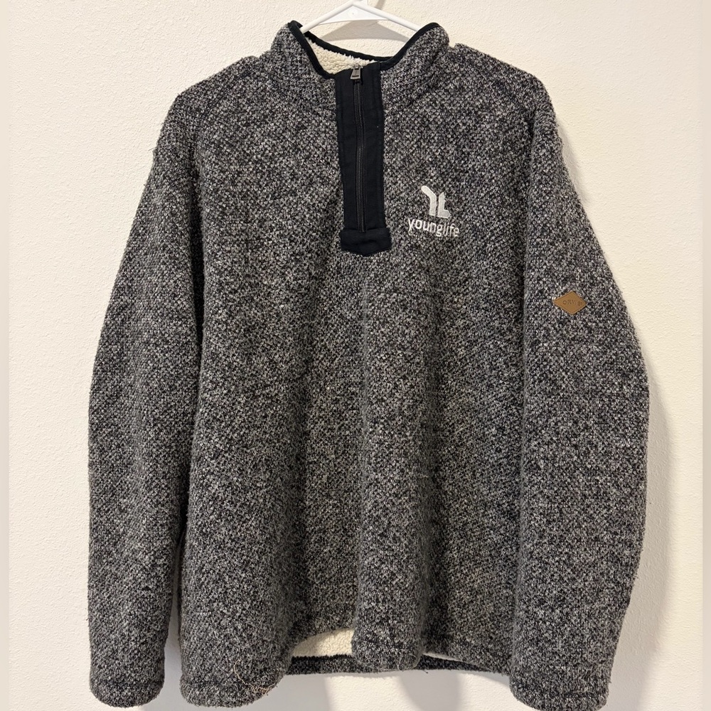 Orvis Sherpa Lined Quarter Zip Pullover - Grey Knit Fleece - XL